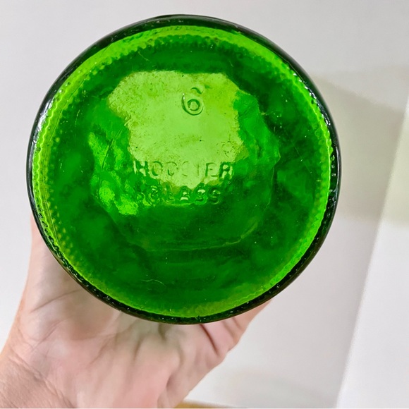 VTG Hoosier Glass Crinkle Green Vases 70’s Textured Swirl & Ribbon Mid Century - Picture 6 of 10